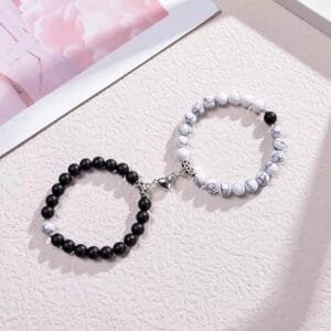 2pcs Romantic Heart Matching Lovers Natural Stone Beads Bracelet Magnet Couple Bracelets for Woman Men Jewelry