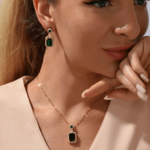 Cubic Zirconia Rectangle Ornament 3 Piece Jewelry Set