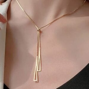 Gold Plated Stainless Steel Geometric Tassel Pull-out Pendant With Chain