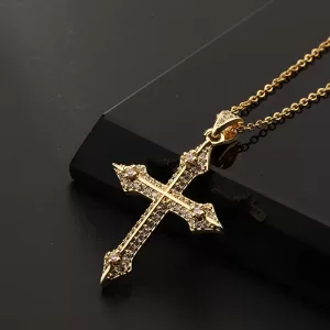 Jesus Christ Pendant Necklace – Gold Titanium with Zirconia Crystals