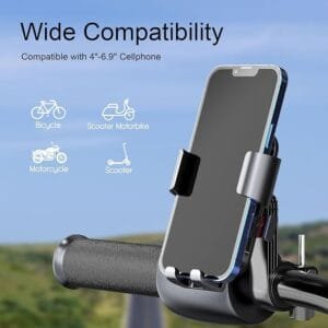 Bike Phone Holder, One Hand Operation and 360° Rotatable Phone Holder for Motorcycle and ATV Scooter, Compatible with iPhone, Samsung 4" - 6.9", (Handlebar Version)