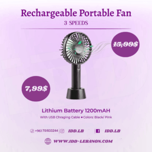 Rechargeable Mini Hand Fan – 3 Speed, Portable (Black)