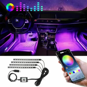 Car Rgb 4 Pcs Waterproof Led Light Strip Remote & Bluetooth Control