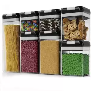 Set of 6 Plastic Cereal Containers with Airtight Easy Lock Lids – Durable Food Storage