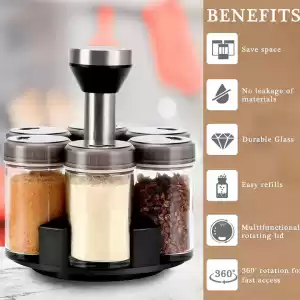6-Jar Revolving Spice Rack with Rotating Stand & Salt and Pepper Shakers – Kitchen Storage Organizer