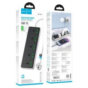 Hoco AC13A Talento Power Strip – 5 Universal Sockets + USB & Type-C, 2500W, 1.5m Cable