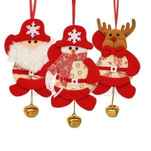Christmas Plush Hanging Ornaments – Santa, Snowman & Reindeer – Festive Decorations with Golden Bell (20–26 cm)